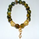 Yellow Dragon Veins Agate With Golden Key Stretch Bracelet 7.0"