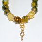 Yellow Dragon Veins Agate With Golden Key Stretch Bracelet 7.0"