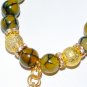 Yellow Dragon Veins Agate With Golden Key Stretch Bracelet 7.0"