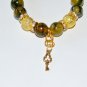 Yellow Dragon Veins Agate With Golden Key Stretch Bracelet 7.0"