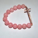 Women's 10 MM Pink Morganite Rose Gold Tone Sideways Cross Stretch Bracelet  7.25"