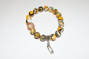 Multi-Color Turkish Turquoise Stretch Bracelet With Safety Pin Dangle Charm 7.10"