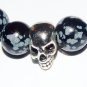 Black Snowflake Obsidian Antique Silver Skull Stretch Bracelet 7.0"