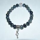 Black Jasper 8 mm Stretch Bracelet with Dangling Key Charm 7.25"