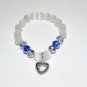 White Cat's Eye Mexican Opal Stretch Bracelet with Antique Silver-Tone Puffed Heart Charm 7.0"