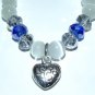 White Cat's Eye Mexican Opal Stretch Bracelet with Antique Silver-Tone Puffed Heart Charm 7.0"