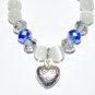 White Cat's Eye Mexican Opal Stretch Bracelet with Antique Silver-Tone Puffed Heart Charm 7.0"