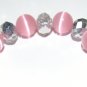 Pink Cat's Eye Mexican Opal Stretch Bracelet with Antique Silver-Tone Puffed Heart Charm 7.10"