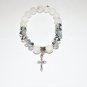 White Agate Antique Silver Cross Crystal Stretch Bracelet 7.25"