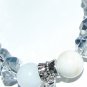 White Agate Antique Silver Cross Crystal Stretch Bracelet 7.25"
