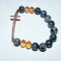 Black Labradorite Sideways Cross Stretch Bracelet With Crystals 7.5"