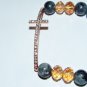 Black Labradorite Sideways Cross Stretch Bracelet With Crystals 7.5"