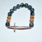 Black Labradorite Sideways Cross Stretch Bracelet With Crystals 7.5"
