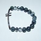 Black Labradorite Sideways Cross Crystal Stretch Bracelet 7.50"
