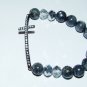 Black Labradorite Sideways Cross Crystal Stretch Bracelet 7.50"
