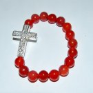 Red Agate Crystal Sideways Cross Stretch Bracelet 7.50"