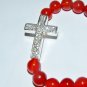 Red Agate Crystal Sideways Cross Stretch Bracelet 7.50"