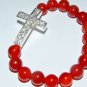 Red Agate Crystal Sideways Cross Stretch Bracelet 7.50"