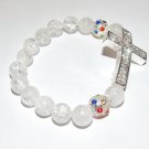 Rock Crystal Quartz  Sideways Cross Stretch Bracelet 7.25"