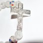 Rock Crystal Quartz  Sideways Cross Stretch Bracelet 7.25"