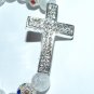 Rock Crystal Quartz  Sideways Cross Stretch Bracelet 7.25"