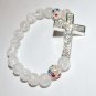 Rock Crystal Quartz Sideways Cross Stretch Bracelet 7.25"