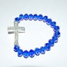Blue AB Swarovski 10 mm Faceted Crystal Sideways Cross Stretch Bracelet 7.50"