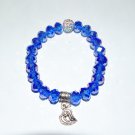 Blue AB Swarovski 10 mm Faceted Crystal Dangling Heart Charm Stretch Bracelet 7.25"