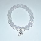 Unisex Faceted Rock Crystal Quartz Silver OM Stretch Bracelet 7.75"