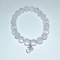 Unisex Faceted Rock Crystal Quartz Silver OM Stretch Bracelet 7.75"