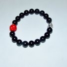 Unisex Black Onyx Stretch Bracelet With Antique  Silver Tone  Two-Sided Buddha Head 7.75"