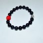 Unisex Black Onyx Stretch Bracelet With Antique  Silver Tone  Two-Sided Buddha Head 7.75"