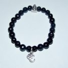 Unisex Faceted Black Onyx Stretch Bracelet With Antique  Silver Tone Seated Buddha and OM 7.50"