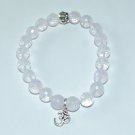 Unisex Faceted Rock Crystal Quartz Silver OM and Four-Sided Buddha Head Stretch Bracelet 7.75"
