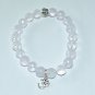 Unisex Faceted Rock Crystal Quartz Silver OM and Four-Sided Buddha Head Stretch Bracelet 7.75"
