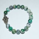 Men's Green 10 mm Tree Agate Hamsa Stretch Bracelet 8.0"