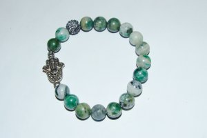 Men's Green 10 mm Tree Agate Hamsa Stretch Bracelet 8.0"