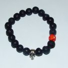 Men's 10 MM Black Lava Stretch Bracelet With Antique Silver-Tone Skull 8.0"