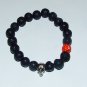 Men's 10 MM Black Lava Stretch Bracelet With Antique Silver-Tone Skull 8.0"