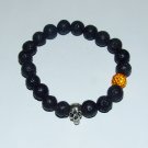 Men's 10 MM Black Lava Stretch Bracelet With Antique Silver-Tone Skull 8.0"