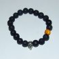 Men's 10 MM Black Lava Stretch Bracelet With Antique Silver-Tone Skull 8.0"
