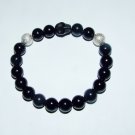 Men's 10 MM Black Onyx Stretch Bracelet With Howlite Skull and Silver Spheres 8.0"