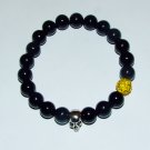 Men' 10 MM Black Onyx Stretch Bracelet With Silver Skull Bead 8.0"