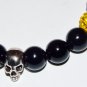 Men' 10 MM Black Onyx Stretch Bracelet With Silver Skull Bead 8.0"