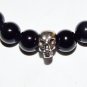 Men' 10 MM Black Onyx Stretch Bracelet With Silver Skull Bead 8.0"