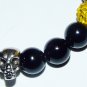 Men' 10 MM Black Onyx Stretch Bracelet With Silver Skull Bead 8.0"