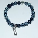 Women's 8 MM Snowflake Obsidian Silver Skull Safety Pin Stretch  Bracelet 7.50"
