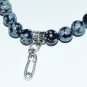 Women's 8 MM Snowflake Obsidian Silver Skull Safety Pin Stretch  Bracelet 7.50"