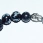 Women's 8 MM Snowflake Obsidian Silver Skull Safety Pin Stretch  Bracelet 7.50"