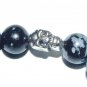 Women's 8 MM Snowflake Obsidian Silver Skull Safety Pin Stretch  Bracelet 7.50"